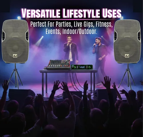Miniatura 8 de Sistema PA completo, profesional, de 2000 watts, con mezclador 6 Ch, parlantes de 10 in y soporte para micrófonos inalámbricos dobles Complete DJ