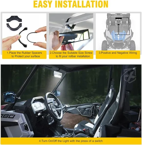Miniatura 5 de Xprite 9" Espejo retrovisor central UTV con luces interiores y interruptor basculante, espejos retrovisores de aluminio se ajusta a 1.75"-2