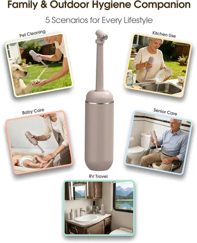 Miniatura 7 de Bidé portátil para viajes y campamentos, botella peri manual de mano para higiene femenina, 3 sellos a prueba de fugas, rociador extensible con Caqui