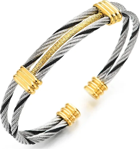 Miniatura 13 de Pulsera de acero inoxidable COOLSTEELANDBEYOND con cable trenzado ajustable para hombre y mujer