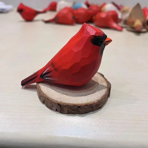 Miniatura 3 de Estatua de pájaros cardenales del norte tallada a mano, estatua de pájaro de madera, pintada a mano, figura de animal 3D, hecha a mano, decoración