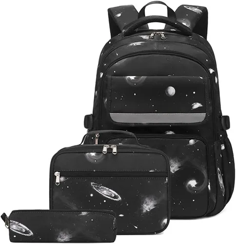 Miniatura 9 de JiaYou Mochila de galaxia con patrón espacial para niños, primaria, junior, escuela secundaria, mochila para computadora portátil, azul azul