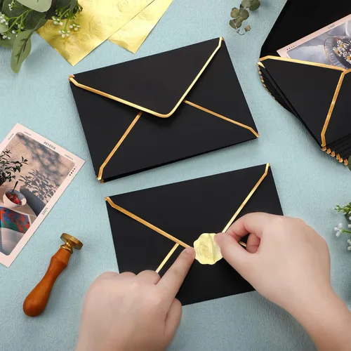 Miniatura 4 de 50 sobres A7, sobres para tarjetas de 5 x 7, sobres con solapa en V y borde dorado para tarjetas de invitación de boda, graduación, baby shower