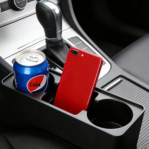 Miniatura 2 de Portavasos 3 en 1 para automóvil, organizador de bolsillo para asiento, diseño de cuña, consola lateral delantera, almacenamiento de bebidas