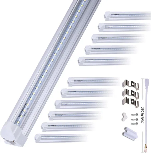 Miniatura 10 de Tubo de luz LED de 8 pies, tubos LED integrados T8, 72 W, 7200 lm, 6000 K, blanco frío, cubierta transparente, luz de tubo en forma de V de doble