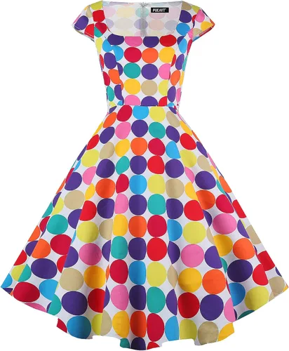 PUKAVT - Vestido de cóctel para mujer, diseño con manga casquillo, vestido de fiesta de estilo retro acampanado de los años 1950, con bolsillos