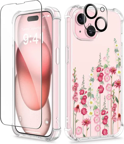 Miniatura 44 de GVIEWIN - Funda floral para iPhone 14 de 6.1 pulgadas, protector de pantalla + protector de lente de cámara, no se amarillenta, a prueba de golpes