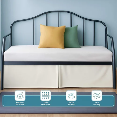 Miniatura 2 de Ready To Rest Falda para cama nido individual de 12 pulgadas de caída, faldas de cama estilo plisado para camas nido, esquinas divididas con Blanco