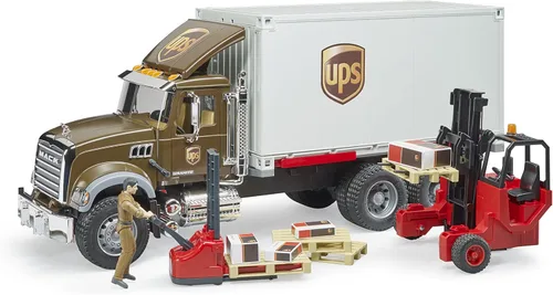 Miniatura 6 de Bruder 02828 Camión de logística Mack Granite Ups con vehículos montacargas - Juguetes