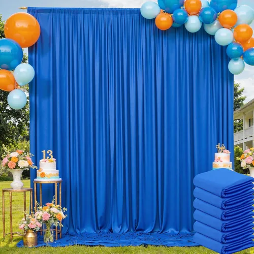 Miniatura 164 de Cortina de fondo de 20 pies × 8 pies sin arrugas azul bebé para fiesta de cumpleaños de niño, 4 paneles de 5 × 8 pies de poliéster azul suave