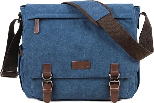 Miniatura 10 de Bolsa de mensajero de lona para hombres y mujeres, bolsa de viaje para laptop, maletín de negocios de 15.6 pulgadas