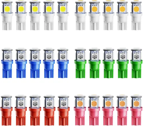 Miniatura 7 de Alopee Paquete de 30 bombillas LED 194 multicolor blanco/azul/rojo combo 12V DC T10 base de cuña 5SMD-5050 para 168 921 2825 W5W 158 501 coche