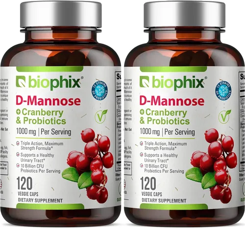 biophix D-Mannose - Cápsulas de 1000 mg con arándano y probióticos – Suplementos de manosa D para mujeres – píldoras de D-manosa para el tracto