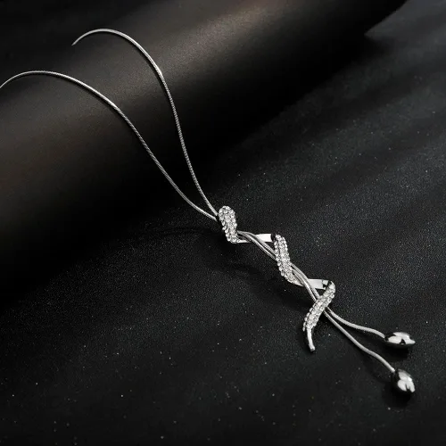 Miniatura 5 de Wiwpar Collar largo con colgante de perla de serpiente para mujer, suéter de diamantes de imitación de cristal, collar de cadena larga, ajustable