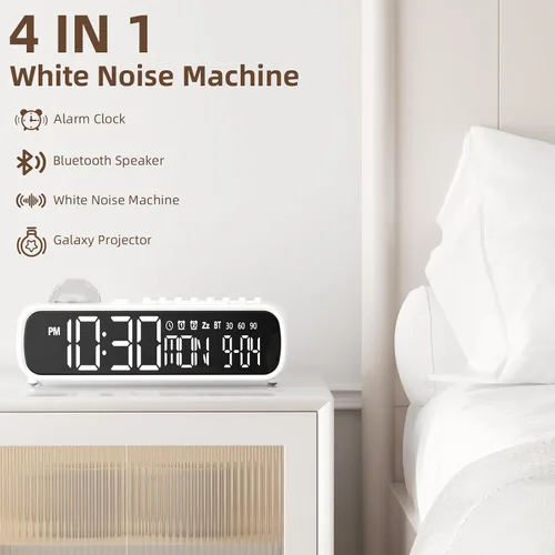 Miniatura 5 de Reloj despertador digital con máquina de sonido de ruido blanco para dormitorio, mesita de noche, reloj con temporizador de 30/60/90 minutos