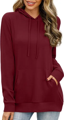 PrinStory Sudaderas con capucha para mujer, túnica con bloques de color, manga larga, con cordón y bolsillo