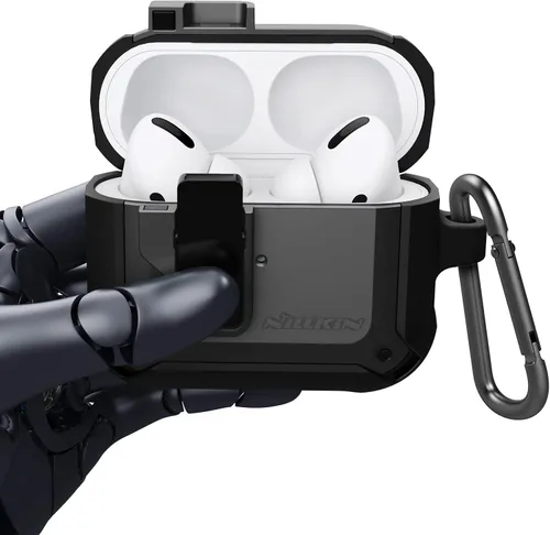 Miniatura 7 de Nillkin AirPods Pro - Funda protectora de cuerpo completo con llavero de metal, a prueba de golpes, para AirPods Pro 2019, color negro