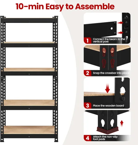 Miniatura 7 de Yaheetech Estantes de almacenamiento, estantería de metal ajustable resistente de 5 niveles, estante industrial para garaje, almacén, despensa, Negro