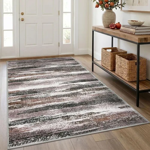 Miniatura 101 de Lansny Alfombra moderna abstracta para entrada de interiores de 2 x 3 pies, lavable, antideslizante, suave, alfombra de área pequeña, color negro