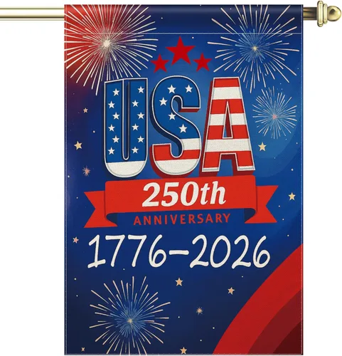 Miniatura 10 de Bandera de jardín con el 250 aniversario de Estados Unidos, bandera de Estados Unidos del 250 aniversario 1776-2026, bandera patriótica Azul