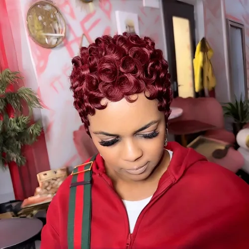 Miniatura 13 de PangDongLai Pelucas de cabello humano con corte Pixie para mujeres negras, pelucas de corte Pixie en capas con flequillo, sin pegamento, cabello