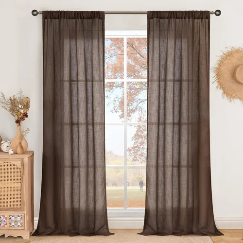 Miniatura 41 de BGment Cortinas de lino café de 30 pulgadas de largo para ventana pequeña, cortinas de media ventana beige semitransparentes ligeras con bolsillo
