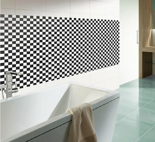 Miniatura 3 de Redodeco Azulejos adhesivos de mosaico blanco y negro para salpicaduras, película de vinilo brillante, para encimera de cocina, papel tapiz, papel