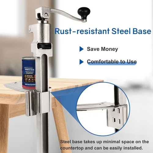 Miniatura 5 de Abridor de latas comercial resistente para 11100, abridor de latas industrial para 10 latas, abridor de latas manual con base de acero chapado