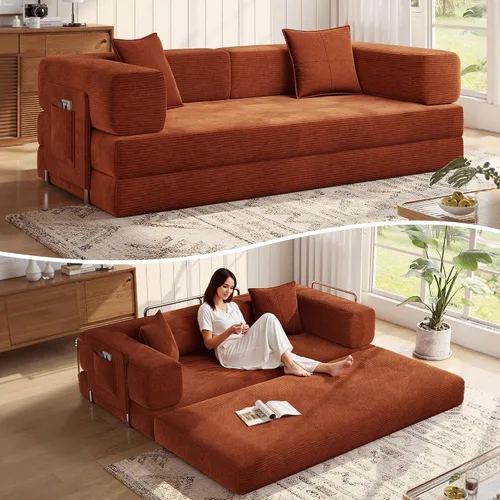 Miniatura 13 de MoonSpeak Sofá cama de 78.8 pulgadas para sala de estar, sofá modular convertible con almohada para reposabrazos, sofás modulares plegables de pana
