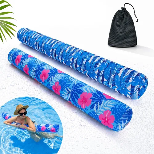 Fideos inflables para piscina, paquete de 2 de tela suave de secado rápido cubiertos, fideos flotadores grandes para piscina, flotadores premium de