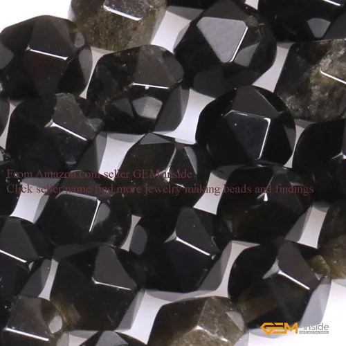 Miniatura 4 de GEM-Inside - Cuentas de obsidiana dorada natural de 0.236 in, semipreciosas redondas facetadas para hacer joyas de 15 pulgadas