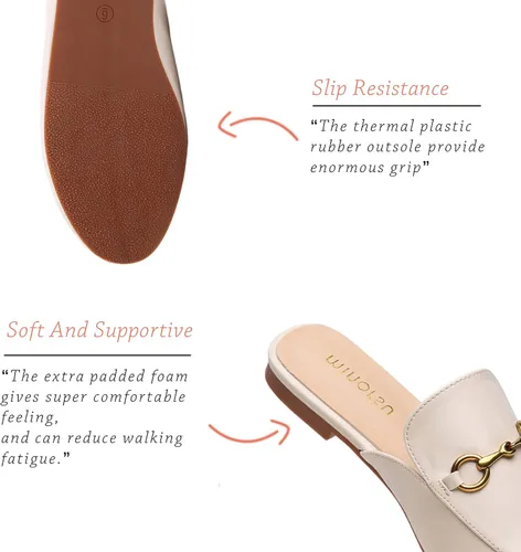 Miniatura 4 de Minorsu Mules con hebilla para mujer, puntera redonda, sin espalda, planas, deslizantes, zapatos sin cordones para mujer