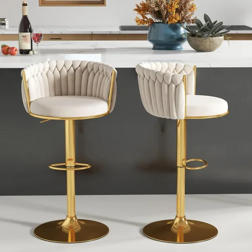 Miniatura 21 de ABET Taburete de Bar Dorado 1UN, Taburetes Giratorios de Terciopelo, Taburetes de Altura Ajustable con Respaldo Tejido, Taburetes de Cocina Modernos