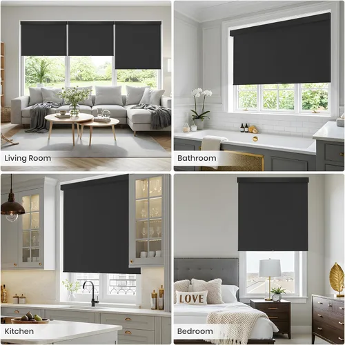 Miniatura 8 de Persianas enrollables 100 % opacas, sin cordón, para ventanas de interiores, parada libre, tela aislante térmica, protección UV, persianas opacas
