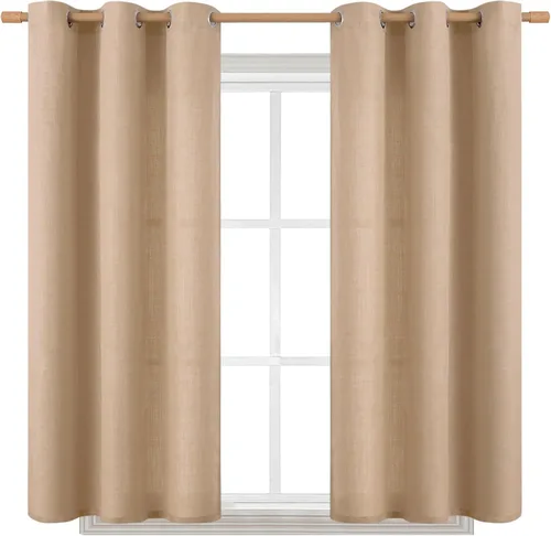 Miniatura 63 de BGment Cortinas de Lino Beige de 63 Pulgadas de Largo 2 Paneles - Tratamientos para Ventanas con Textura de Arpillera Filtrantes de Luz Cortinas