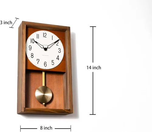 Miniatura 3 de Reloj de pared con péndulo, reloj de escritorio japonés hecho a mano con madera maciza de haya, roble y nogal, sin tictac, funciona
