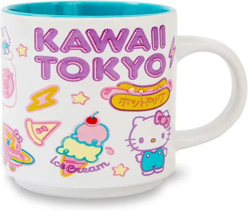 Miniatura 3 de Sanrio Hello Kitty "Kawaii Tokyo" Allover Icons - Taza de café grande para café expreso, cafeína, bebidas, artículos esenciales para el hogar