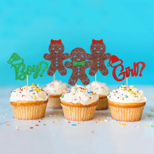Miniatura 5 de Ercadio Paquete de 24 adornos de jengibre para cupcakes de niño o niña para Navidad, adornos de jengibre de Navidad para cupcakes de niño o niña