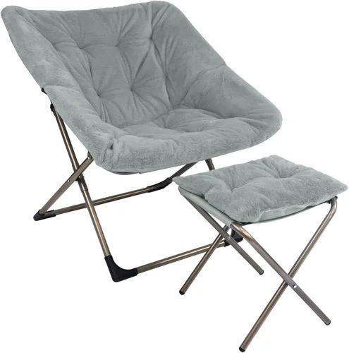 Miniatura 6 de Kokel Silla plegable de felpa y otomana acolchada con marco de metal para sala de estar (BLUE-TM19)