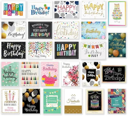 Miniatura 4 de Surtido de 50 tarjetas de feliz cumpleaños únicas grandes de 5 x 7 pulgadas con 25 sobres blancos y 25 marrones, calcomanías y felicitación genérica
