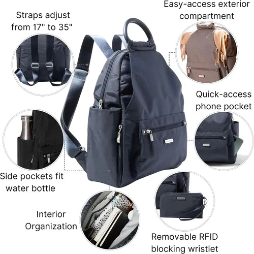 Miniatura 73 de Baggallini Mochila todo el día para mujer con pulsera de teléfono RFID, Negro, talla única