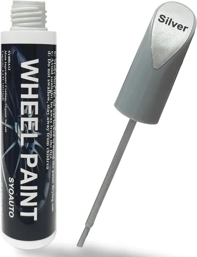 SYOAUTO Pluma de pintura de retoque de borde plateado para reparación de arañazos, pintura de retoque para llantas de automóvil, color universal,