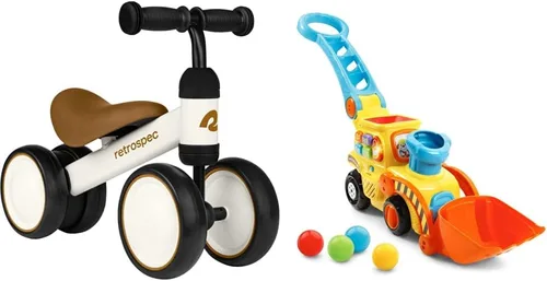 Retrospec Cricket Baby Walker Bicicleta de equilibrio con 4 ruedas para edades de 12 a 24 meses, bicicleta de juguete para niños de 1 año - Juguetes