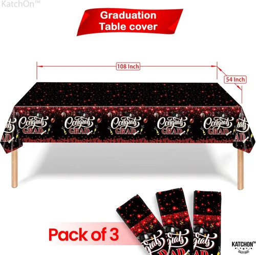 Miniatura 4 de KatchOn Decoraciones de graduación rojas y negras 2026 – XtraLarge 108 x 54 pulgadas, paquete de 3 Mantel de graduación de felicitaciones