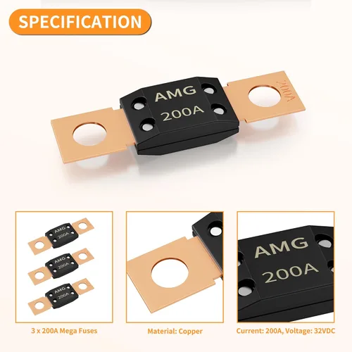 Miniatura 3 de Joinfworld 3 fusibles MEGA de 200 A, montaje de perno de alta corriente automotriz 200 Amp MEGA/AMG fusible para automóviles, camiones, vehículos