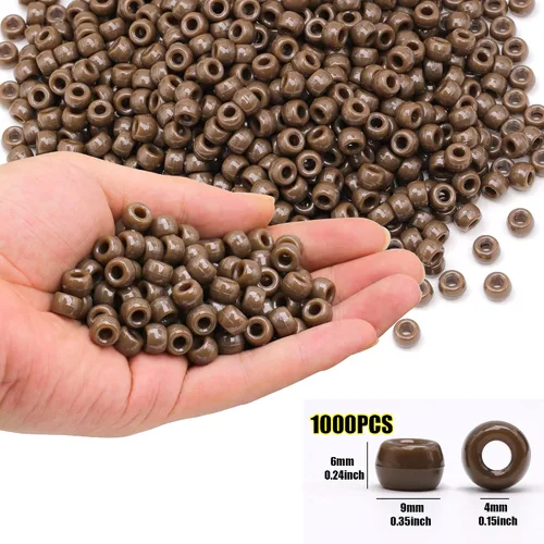Miniatura 3 de 1000 Cuentas de Poni para Pulsera de 9mm Cuentas de Barril de Plástico Marrón para Collar, Cuentas de Cabello para Trenzas, Llavero, Fabricación