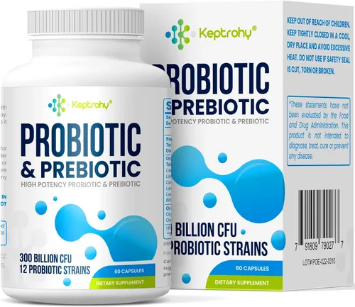 Probióticos para mujeres y hombres, 300 mil millones de CFU de probióticos de 12 cepas + mezcla de prebióticos orgánicos para la digestión diaria,