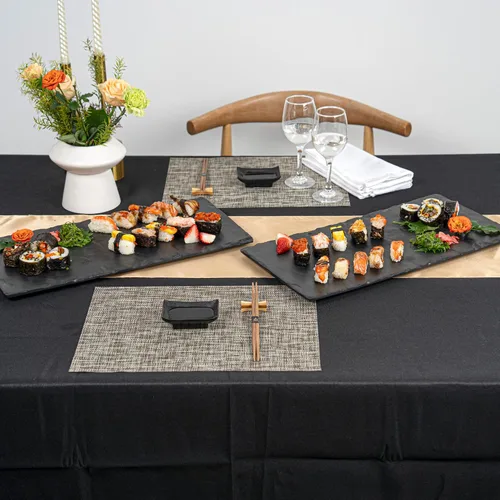 Miniatura 9 de Restaurantware Voga - Platos de servir de 10 x 20 pulgadas, 4 tablas rectangulares de charcutería, imitan el aspecto de la melamina negra pizarra