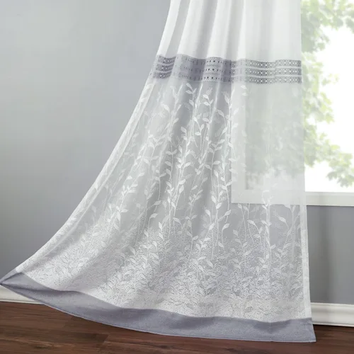 Miniatura 8 de VOGOL Cortinas transparentes con patrón de hojas bordadas, paneles de ventana blancos con ribete de encaje para sala de estar y dormitorio, cortinas