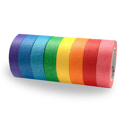 Cinta de Enmascarar de Colores 8 Rollos 0.7 Pulgadas x 13 Yardas Juego de Manualidades DIY para Niños, Cinta de Colores para Decoraciones de Aula y